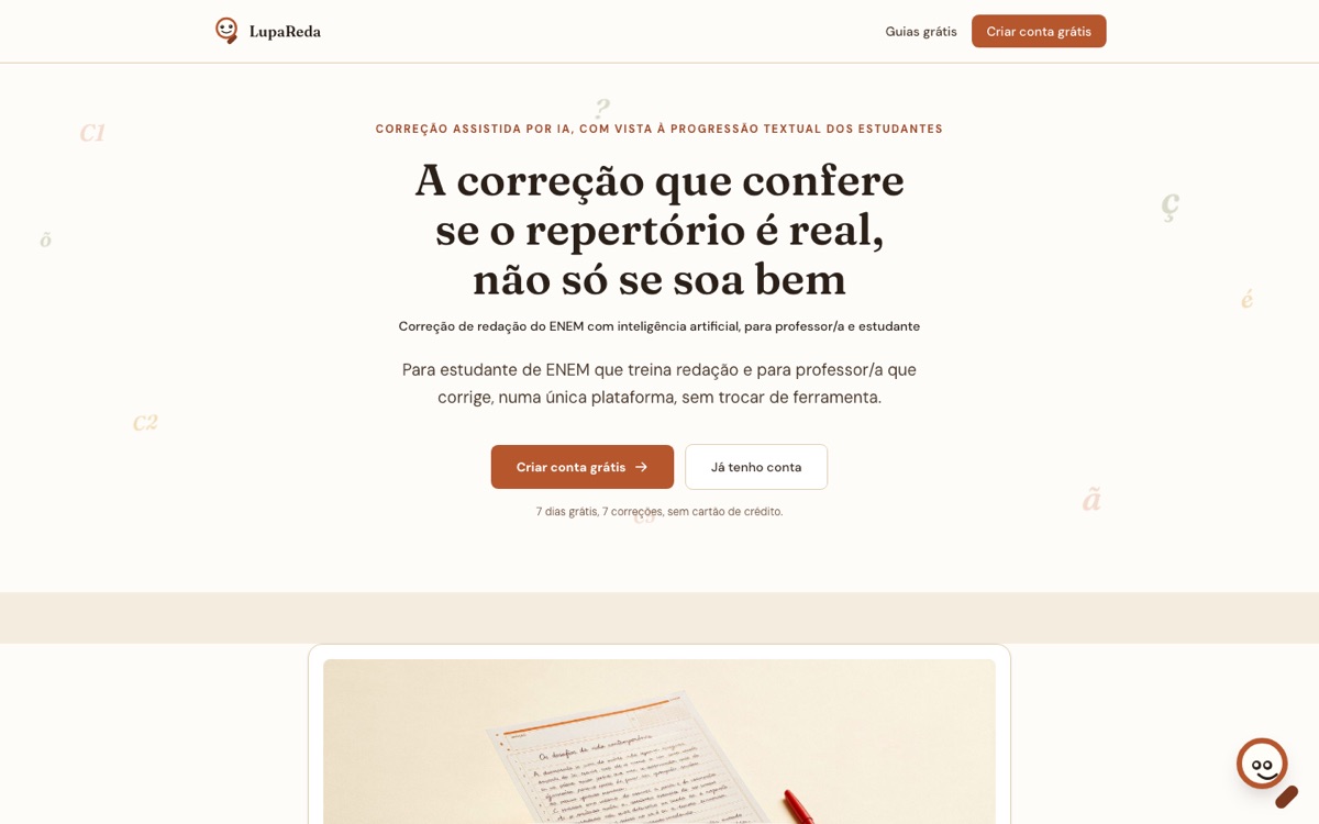 Página inicial do LupaReda: a correção que confere se o repertório é real, não só se soa bem